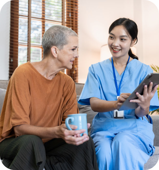 woman and elder talking